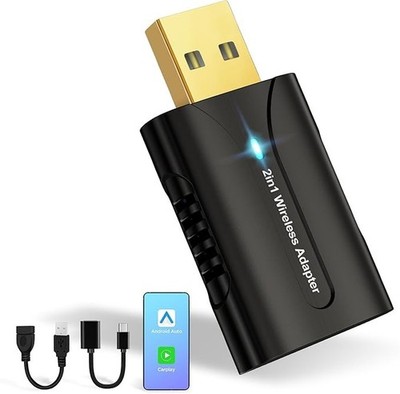 Wireless Car Play Adapter & Android Auto Car Entertainment 2 in 1 Mini Dongle