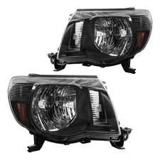 Pair of Headlight Assembly Fit For 2005-2011 Toyota Tacoma Halogen Black Housing