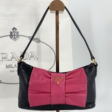 Prada Fiocco Nappa Leather Handbag Black Pink...