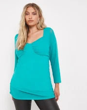 Simply Be Mesh Top Teal  Green Ruched Milkmaid UK 26 - BNWT