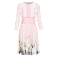 Prada Sheer Silk Chiffon Flame Knee Dress Women Pink Size 42