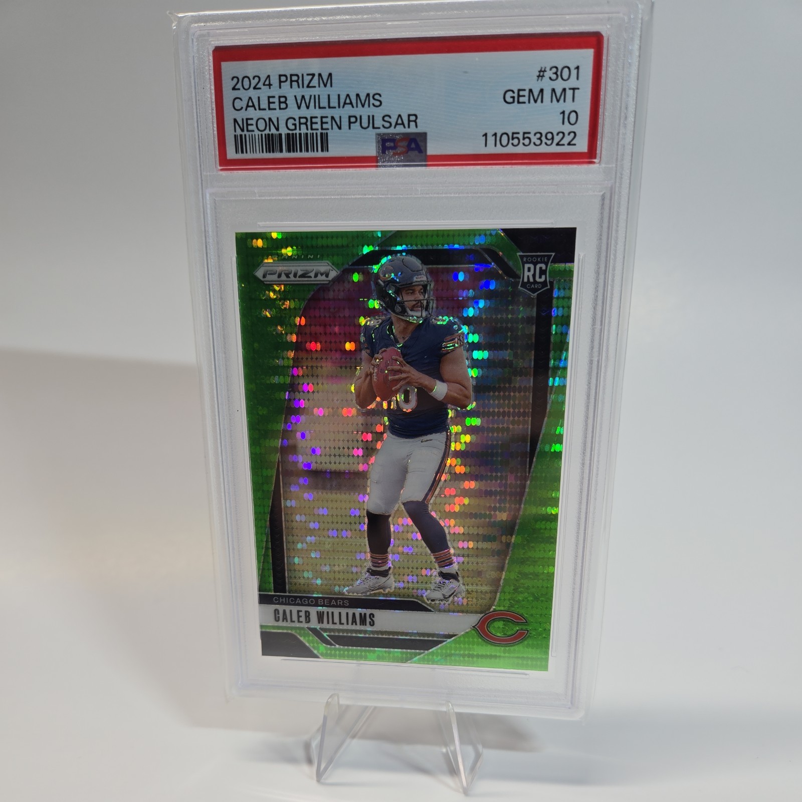 2024 Panini Prizm Rookies Caleb Williams RC #301 Neon Green Pulsar Prizm PSA 10