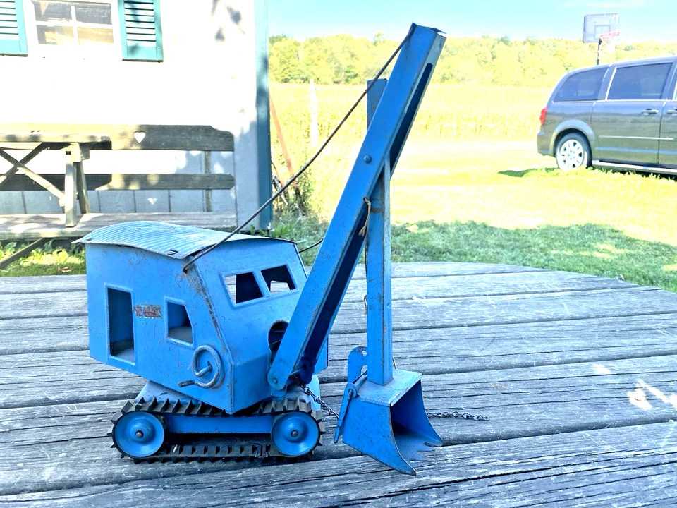Vintage Structo blue press steel Construction crane dirt shovel scoop USA - Image 3 of 4