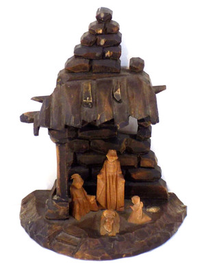Antique Hand Carved Wooden Nativity Scene - 5''