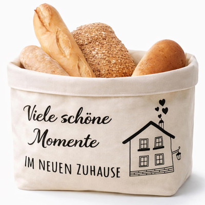 Brotkorb Stoff mit Spruch  Viele schöne Momente im neuen Zuhause    Einzugsgesch