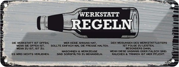 Blechschild 10X27 Cm Werkstatt Regeln Maschinen Spruch Zitat Deko Geschenk Metal-image
