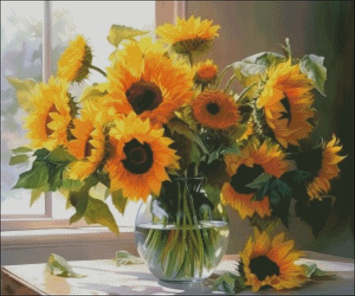Sunflowers in a Vase - DIY Counted Cross Stitch Patterns Needlework Embroidery - Picture 2 of 2