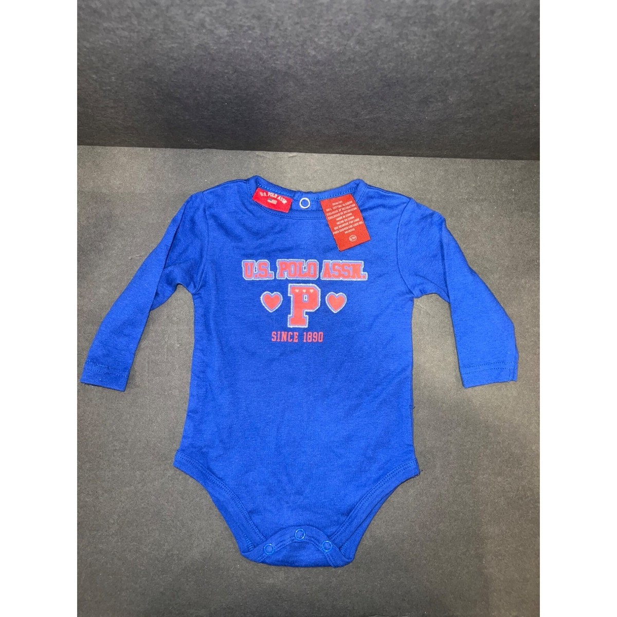Vintage US POLO assn long sleeve onepiece romper blue hearts rare size  6-9mon