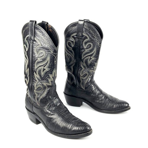 Botas de Vaquero para Hombre DAN POST Talla 8D Negras Cuero Lagarto Puntas Western 218056 - Imagen 3 de 12