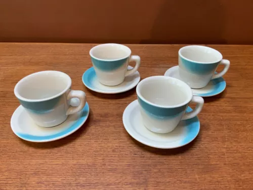 MCM Jackson China Restaurant Ware Blue Airbrush Cup & Saucer Set Of 4