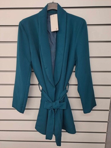 NEW COLLECTION LADIES LONGLINE BELTED BLAZER TEAL SIZE 12 (L) NEW (ref R) SALE