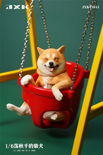 JXK 1/6 Shiba Inu On A Swing Model Dog Action Figure Pendant Animal Pet Decor - Picture 9 of 17