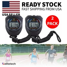 2PCS SET Digital Stopwatch Sports Counter Chronograph Date Timer Odometer Watch
