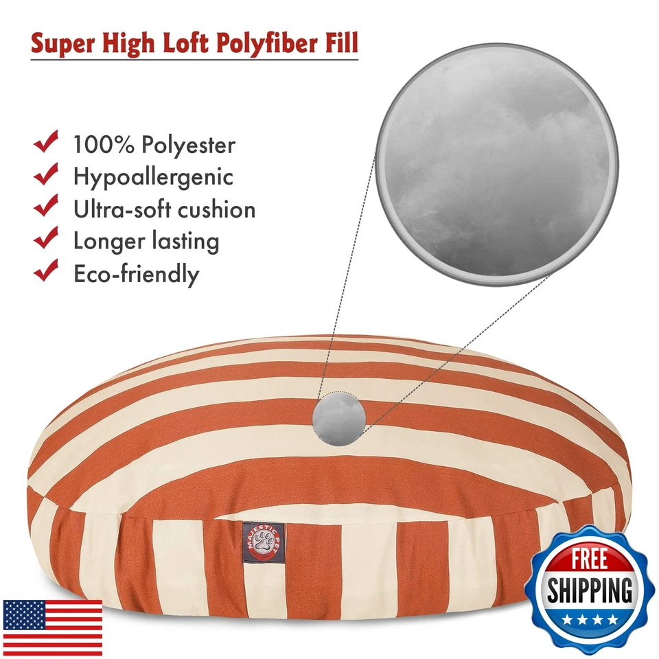 Burnt 橙色垂直条纹大号圆形室内室外宠物狗床带 Remo — 第 3/4 张图片