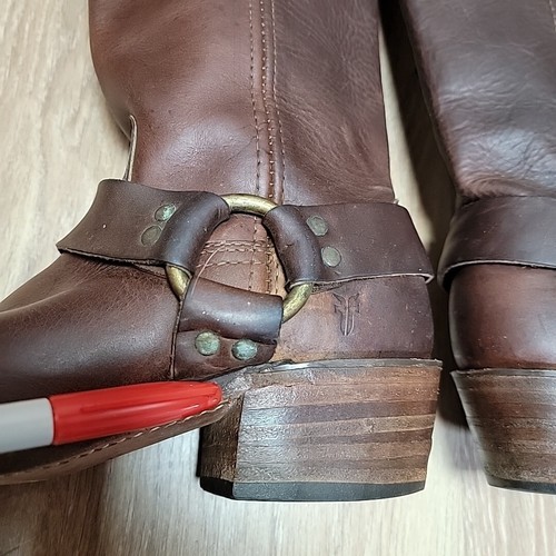 Frye Harness halbhohe Kalbslederstiefel Größe 7 Herren 8,5 Damen braun Cowboy Schnalle USA - Bild 18 von 24