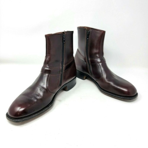 Breather Wright Men's 7D Zipper Ankle Boots 468 Burgundy Leather Boots Vintage - Picture 2 of 10