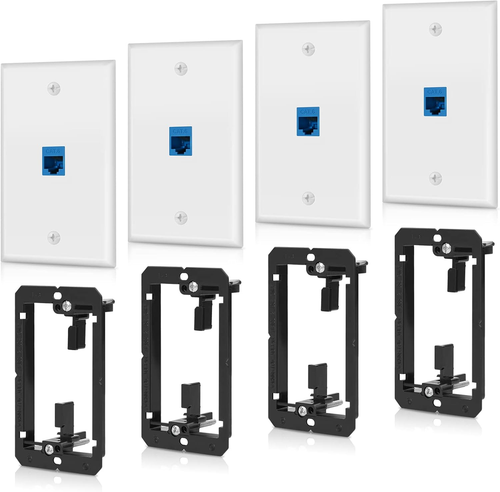 4 Pack Ethernet Wall Plate 1 Port Keystone Jack Blue Cat6 RJ45 Coupler Outlet Co - Afbeelding 12 van 12