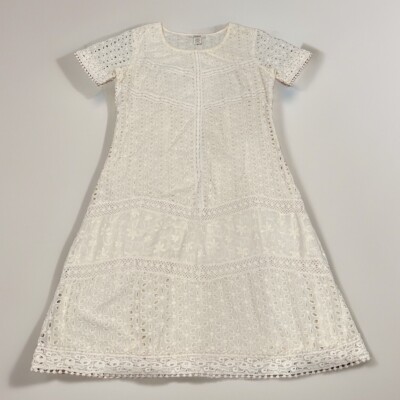 Sundance Eyelet Dress Cotton Short Sleeve Size 4 Ivory Garden