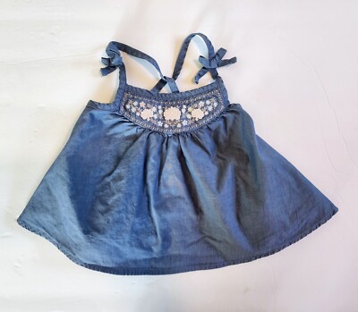 Chelsea's Corner Baby Girl's 12M Denim Cross Back Dress Sleeveless w  Embroidery | eBay