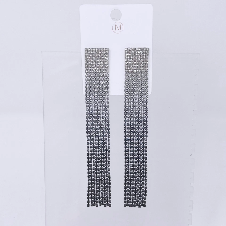 Pendientes Largos De Cristal De Strass En Plata Negra Sfumati 13cm Para Mujer - Imagen 3 de 3