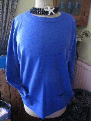JAEGER PULLOVER blau Rundhals XL 90%Wolle 10% Kaschmir Luxus Qualität + Taschen neu mit Etikett