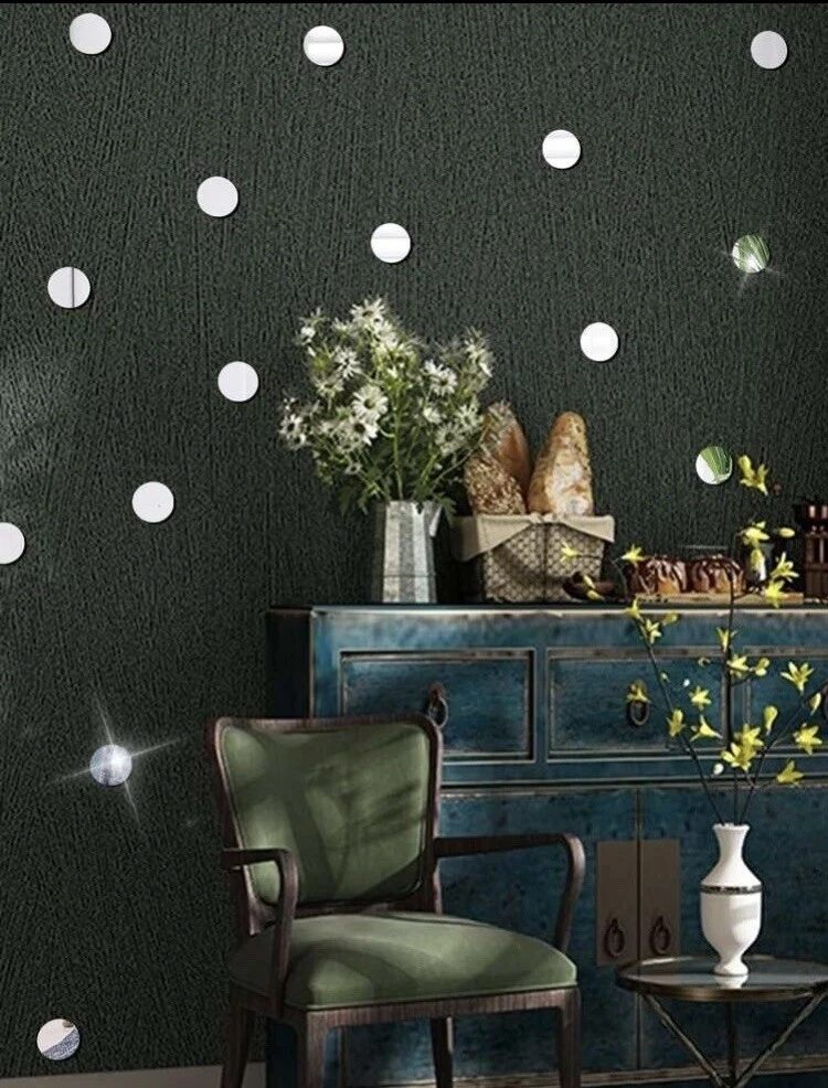 NEW 45 pc 2.5 Silver Mirror Surface Polka Dots Wall Tile Decor Acrylic Stickers