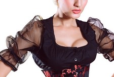 sexy Dirndlbluse kurze Dirndel Bluse Corsagen-Bluse  schwarz Ärme Gothi Organza