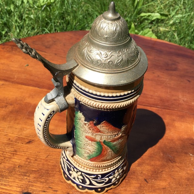Vintage DBGM Painted Relief German Stein Hinged Lid and Scalloped Base eBay