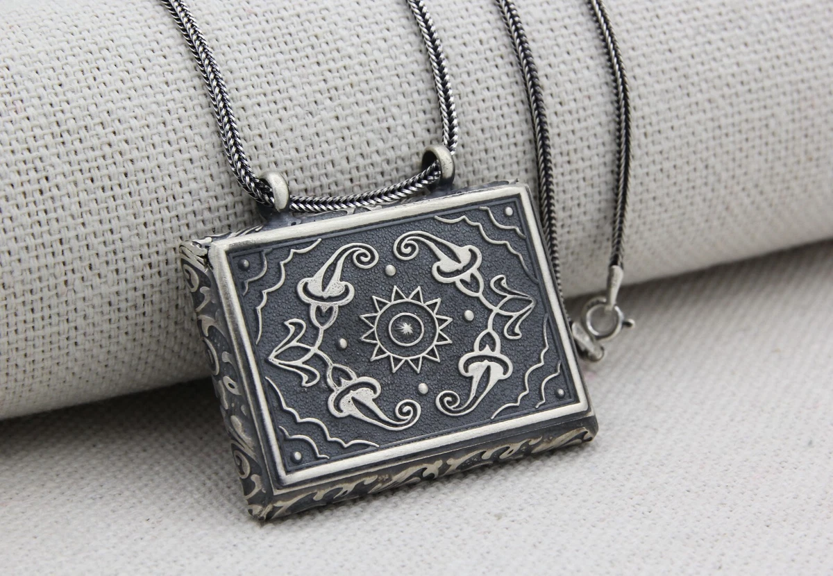 Turkish 925K Silver Rectangle Amulet Taweez Holder Prayer Box