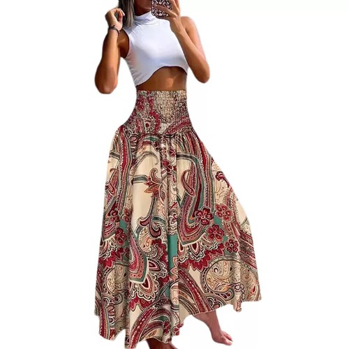 Women Dress A Line Skirt Maxi Skirts High Waist Summer Long Beach Floral Boho - Picture 10 of 30