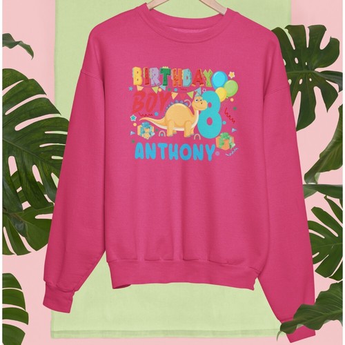 Personalised Custom Your Name Sweatshirt Birthday Age Dinosaur Animals Friends - Picture 6 of 24