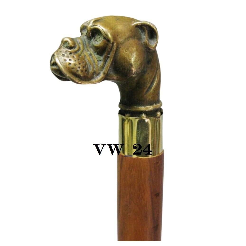 Antique Dog Handle Walking Stick Brass Vintage Cane D… Gem