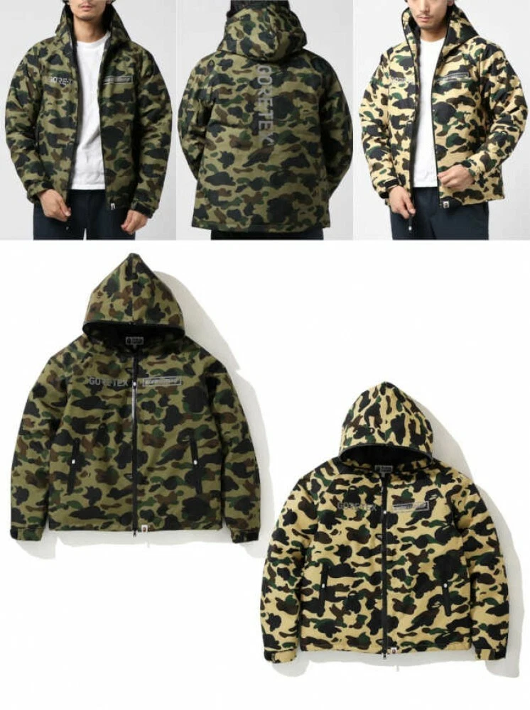 A BATHING APE Men's Hooded Down Jacket GORE-TEX Fabric 1ST CAMO Pattern  Japan