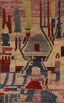 Tribal Ivory Geometric Moroccan Oriental Area Rug Hand-knotted Wool Carpet 7x10