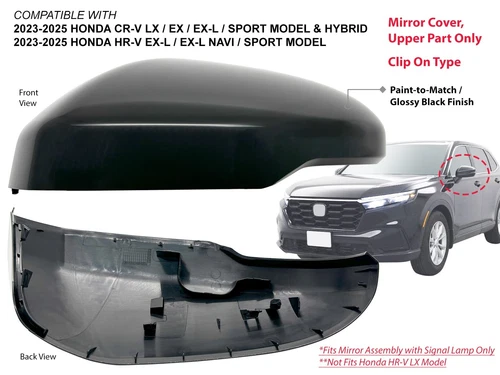 Upper Mirror Cover for 2023-2025 HONDA CR-V & HR-V Glossy Black Driver Left Side