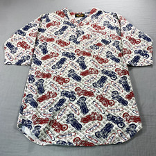 VTG Harley Davidson Shirt Mens Large Henley All Over Print Motorcycle USA Made