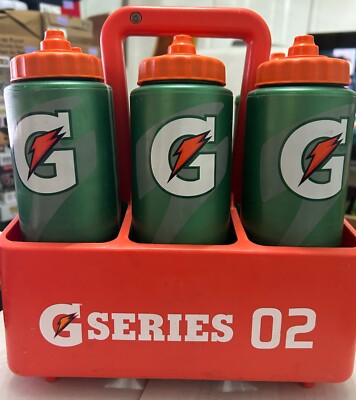 Gatorade Squeeze bottle Holder 6 Carry Case orange G series 02 with 6 Bottles