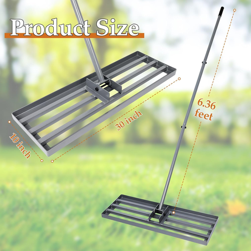 30 Lawn Leveling Rake, Yard Leveling Tool with Extended 76.5 Long Handle, 30×10 - Picture 3 of 12