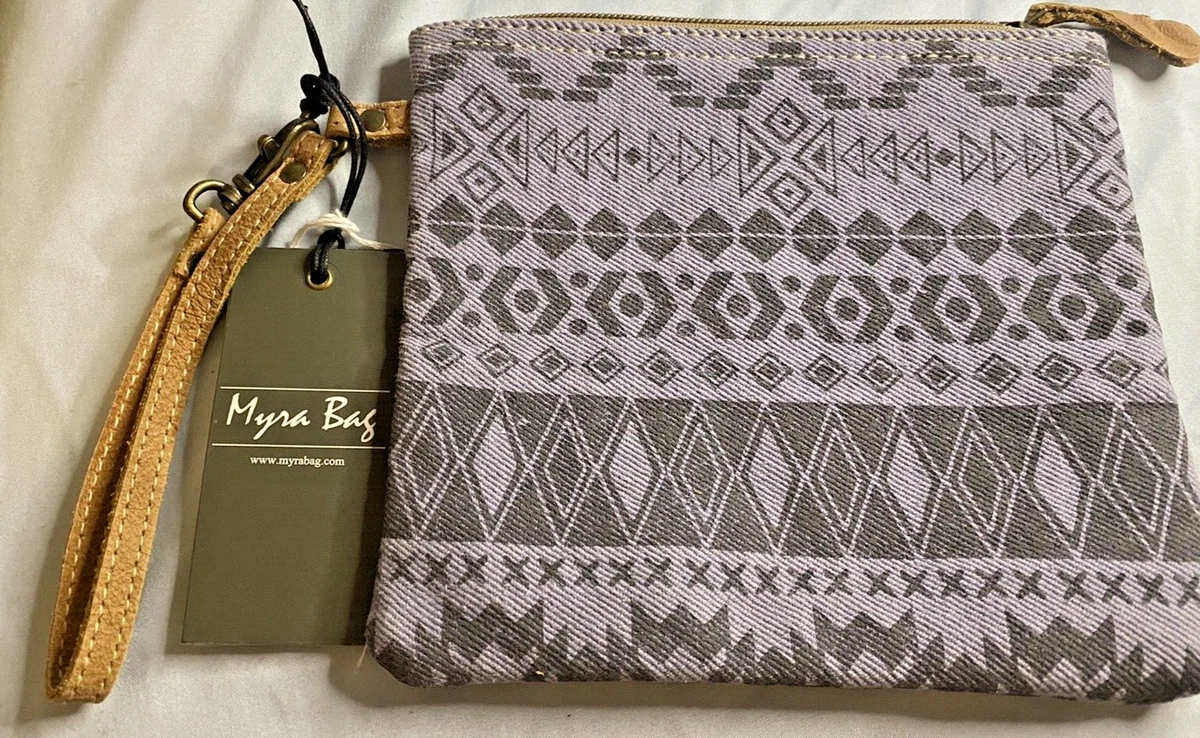 Myra Bag Canvas Leather Wristlet Makeup Bag Purple Tribe Pouch Purse NWT