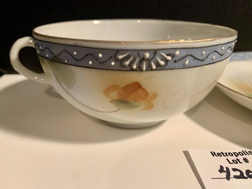 S&K Hand Painted Floral Moriage Blue & Yellow Teacup & Saucer - Picture 7 of 19