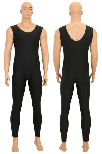 Herren Ganzanzug ohne Ärmel lange Beine Rundhals elastisch stretch shiny overall