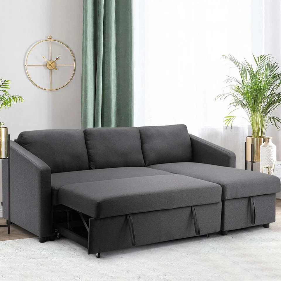 Upholstered Chaise Sectional Reversible Corner Sofa Bed Pull Out Sleeper L Shape - Image 2 of 4