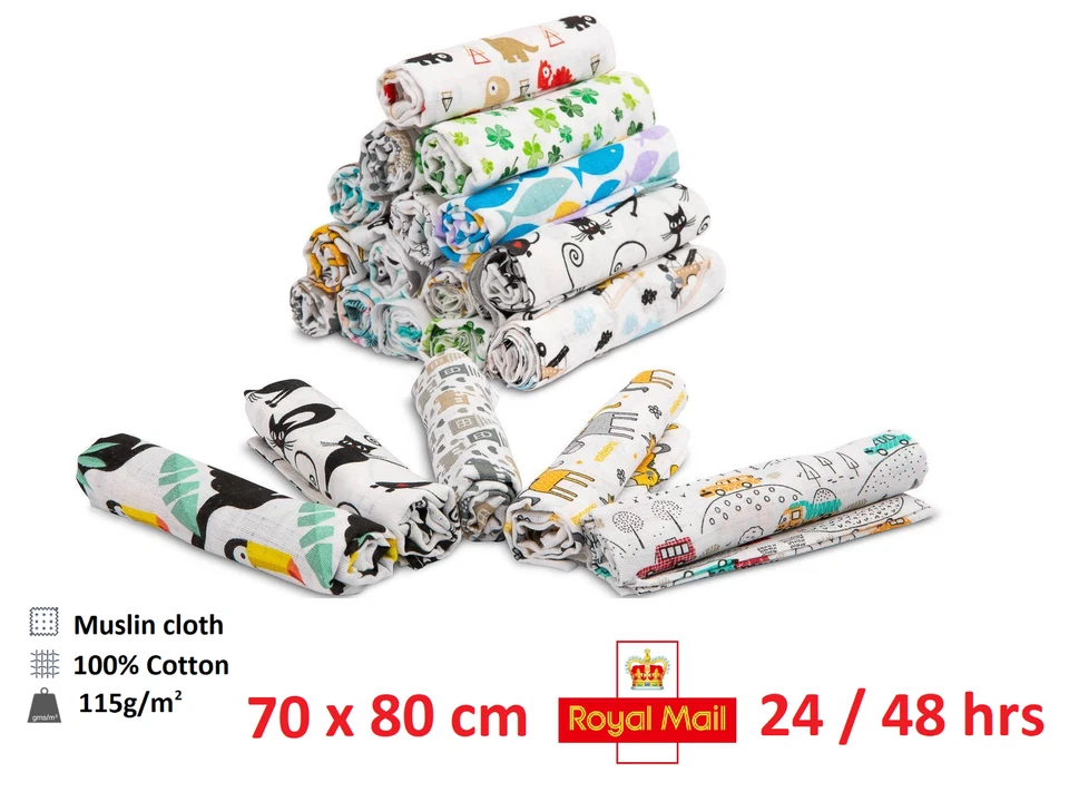 BABYBAZAAR ✅GROSSE BAUMWOLLE BABY MUSLIN QUADRATE TÜCHER WIEDERVERWENDBAR WINDEL TRANK BABYDUSCHE