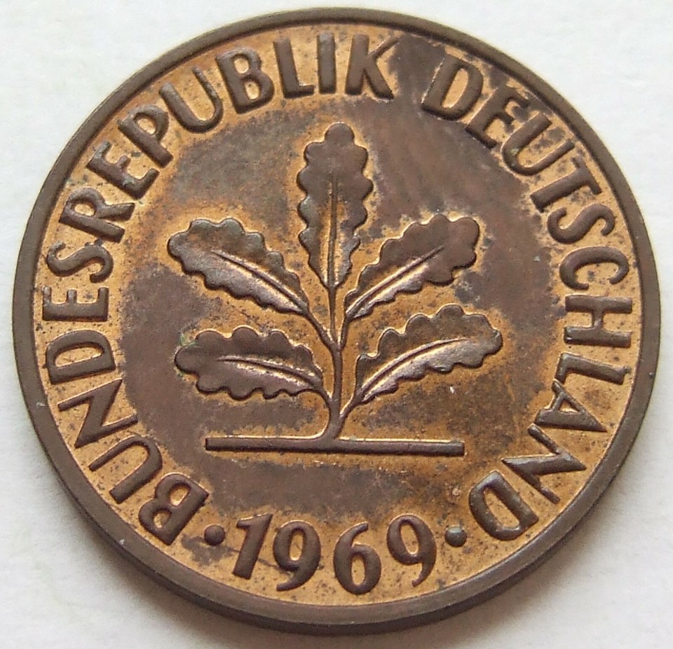 2 Pfennig 1963 J Nicht Magnetisch Wert Münze 2 Pfennig 1969 J (Nicht magnetisch) in fast Stempelglanz