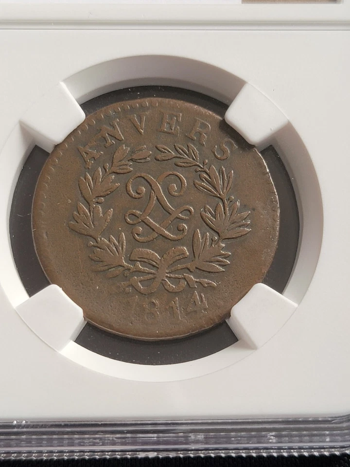1814 JLGN France 5c, Wide LL, NGC XF 40 BN,  Antwerp Louis XVIII, Siege coinage - Image 2 of 3