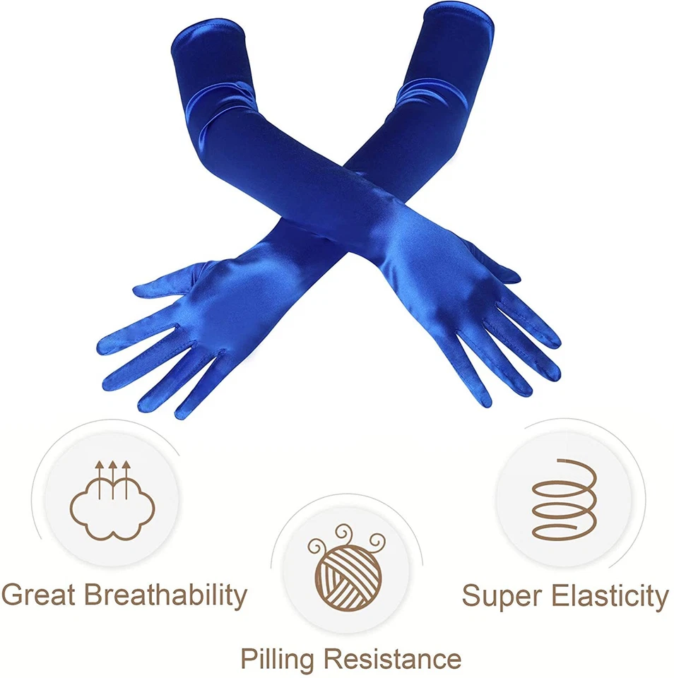 Guantes de noche de satén de 21,7"" largos para fiesta baile codo hasta el brazo ópera juegos con disfraces dama Foto 2 de 4