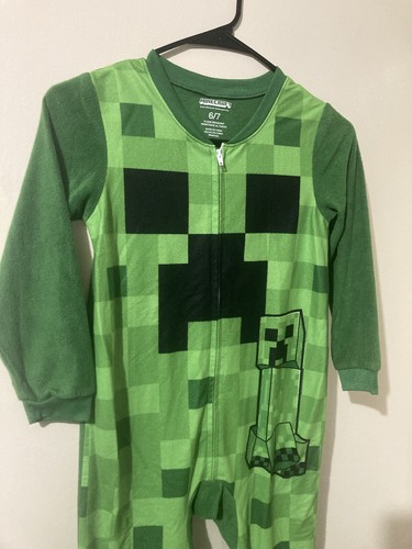 Minecraft Kid’s Pajamas Size 6/7 Green Black Bodysuit Zipped Long Sleeve Costume - Picture 3 of 5