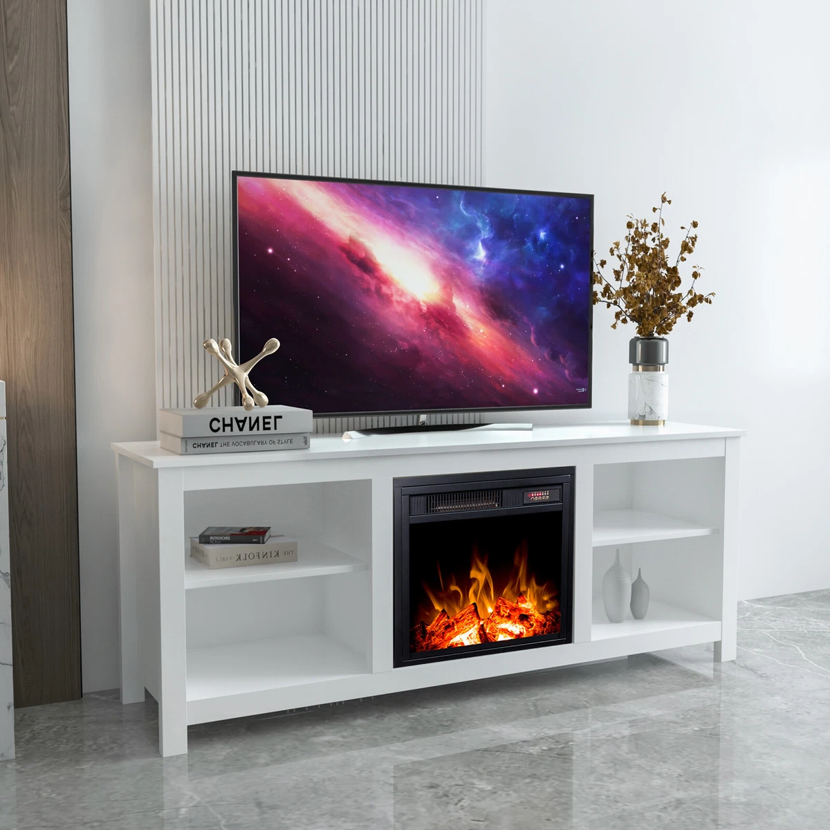 Electric Fireplace TV Stand Wood TV Stand Media Console with Storage Cabinet  | eBay