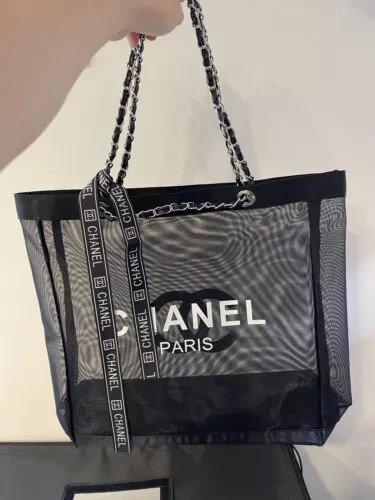 NEWCHANEL VIP PREZENT Beauty Mesh Tote Bag Plaża Torba Etui Przechowywanie Czarny silve - Zdjęcie 11 z 11