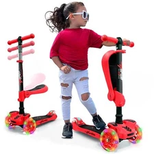 Hurtle 3-Wheeled Scooter for Kids - Wheel LED Lights, Adjustable Lean-to-Stee...